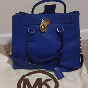 Michael Kors Blue Satchel with Gold Hardware